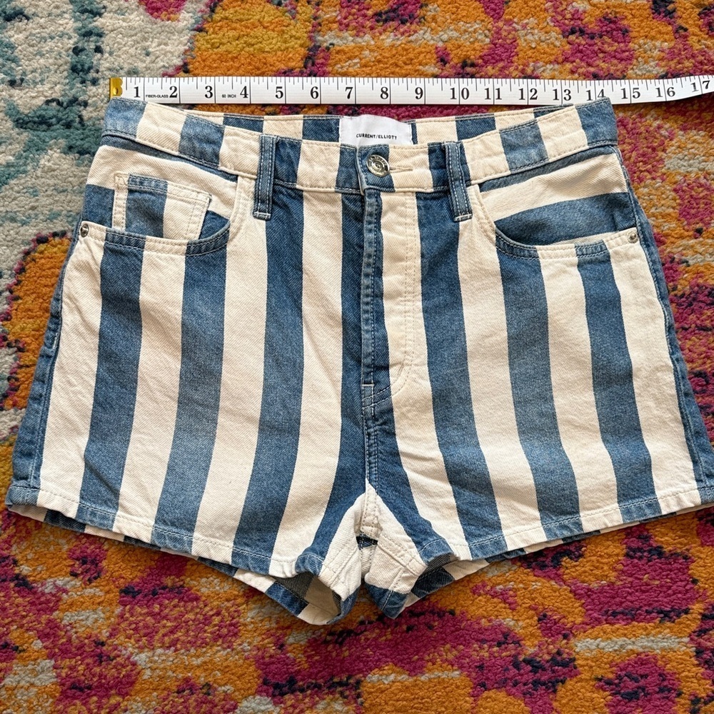 Current/Elliott Blue and White Striped Jean Shorts - Picture 4 of 9
